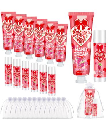 Demissle 36 Sets Galentine's Day Gifts Bulk 36 Lip Balm and 36 Hand Cream Gift Set Galentine's Day Party Favors Supplies Gift Ideas for Adults Friends Women Her Teacher Staff Nurse Coworker Cherry Blossom and Strawberry