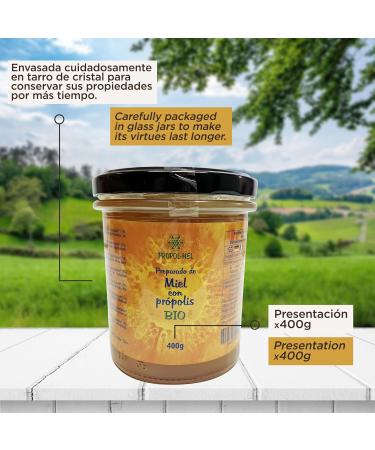 Honey with organic propolis x 400 gr. Propolis with floral aroma. Bee honey with a thousand flowers with propolis that improves defenses and has protective properties. - Buy Online on GoSupps.com