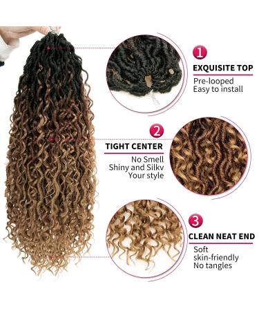 Curly Goddess Locs Crochet Hair 18 Inch - 4 Packs, 24 Strands per Pack | Pre Looped Synthetic Deep Curly Hairstyle Hippie Locs Crochet Braids Extensions - 1B/30/27 - Buy Online on GoSupps.com