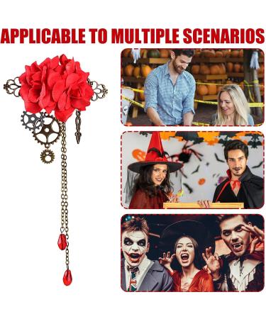 Maciun Steampunk Hair Clip - Flower Hair Clips Steampunk Hair Clips with Tassels Chain Rose Flower Hair Clip Vintage Gothic Hair Accessories for Women Red - Buy Online on GoSupps.com