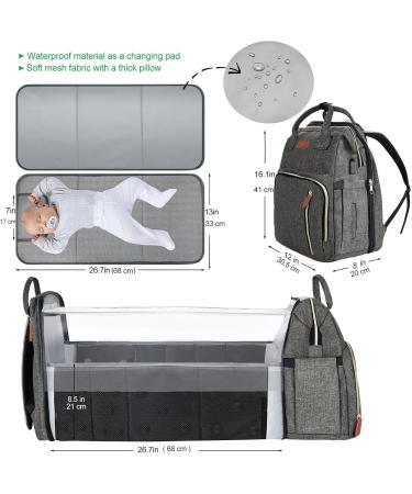 Yuniss Multifunctional Diaper Backpack - Large Waterproof Baby Bag with Bed Diaper Pad & Stroller Belt - Dark Gray - Buy Online on GoSupps.com