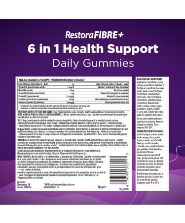 RestoraFIBRE+ 6 in 1 Daily Prebiotic Fibre Supplement Gummies for Adults Supports Health Benefits including Regularity Gentle Constipation Relief & Healthy Immune Function with Naturally Sourced Inulin (115 ea) - Buy Online on GoSupps.com