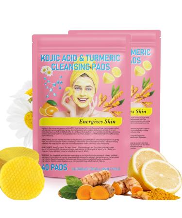 Turmeric Cleansing Pads Kojic Acid Cleansing Pads for Acne Scars Face and Firming Skin Remove Excess Keratin 80 PCS-Deep Clean Pores