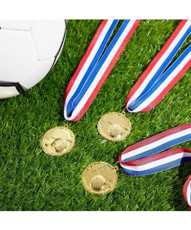 Juvale 12 Pack Soccer Medals - Gold Metal Team Participation Trophies for Kids and Adults - Perfect for Parties - Red, White, Blue Stripes with Soccer Ball and Goal Net Design - Buy Online on GoSupps.com
