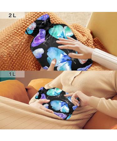 Hot Water Bottle with Cover 2L - BPA Free Butterflies Design for Pain Relief | Ideal for Bed Hands & Feet - Buy Online on GoSupps.com