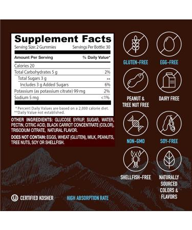 YumVs Strawberry Potassium Supplement Gummies - 99 mg Potassium Citrate Electrolyte Balance Vegetarian Kosher Gluten-Free - 60 Count - Buy Online on GoSupps.com