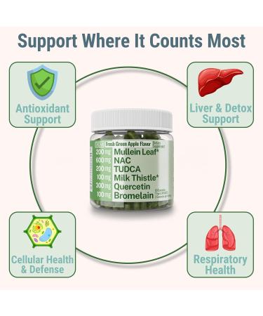 Mullein TUDCA NAC Quercetin with Bromelain Gummies N Acetylcysteine N Acetyl Cysteine N Acetyl L Cysteine Bile Salts Milk Thistle Mullein Leaf Drops & Lozenges Alt Supplement for Lungs 500-mg 600-mg - Buy Online on GoSupps.com