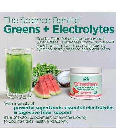 COUNTRY FARMS Refreshers, Super Greens and Electrolytes, Essential Minerals and Superfoods, Hydration Support, Promotes Natural Energy, with Fiber, Watermelon, 30 Servings Watermelon - Greens + Electrolytes - Buy Online on GoSupps.com