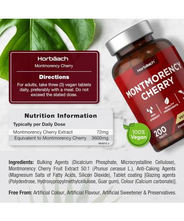 Montmorency Cherry Tablets 3600mg | 200 Count | Tart Cherry Extract | Vegan Concentrate | by Horbaach - Buy Online on GoSupps.com