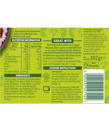 Princes Plant-Based Mexican Mixed Bean Chilli 392G (Pack of 6) - Buy Online on GoSupps.com