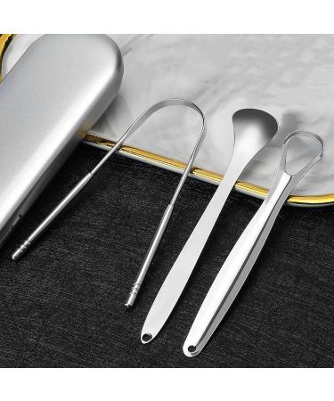WILsem Stainless Steel Tongue Scraper - Fresh Breath Tongue Cleaner Brush with Travel Box - Set of 3 - Ideal for Home & Travel - Buy Online on GoSupps.com