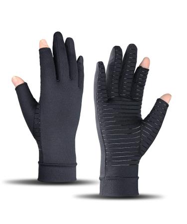 ITHW Copper Arthritis Gloves for Hand Pain Relief, Rheumatoid Osteoarthritis, Swelling, Carpal Tunnel, Compression Gloves for Arthritis for Men and Women (M) Medium (1 Pair) Three Finger-black