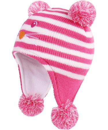 Winter Earflap Knit Hat for Baby Boys Girls 6-12 Months - Cat Design, Fleece Lined Beanie - Buy Online on GoSupps.com