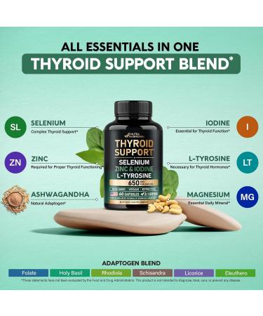 Thyroid Support for Women - Selenium 200 mcg | Astragalus | Zinc & Iodine | L-Tyrosine | Adaptogen Herbs - 21-in-1 Antioxidant & Immune Support - Made in USA - Vegan Non-GMO Lab Tested - 60 Capsules 60 Count (Pack of 1) - Buy Online on GoSupps.com