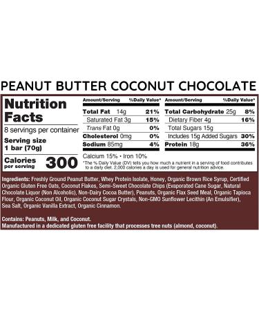 G2G Protein Bar - Peanut Butter Coconut Chocolate Whey Protein, Real Food, Gluten-Free, 8 Count (Pack of 8) - Buy Online on GoSupps.com