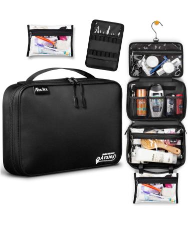 Medium Hanging Travel Toiletry Bag for Men and Women - Toiletry Organizer - Portable Waterproof Hygiene Bag with 2 Detachable Pouches, YKK Zippers and 5 Compartments for Toiletries, Makeup, Cosmetics Jet Black
