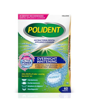 Polident Overnight Whitening Antibacterial Dental Appliance Cleanser Tablets, 60 Count