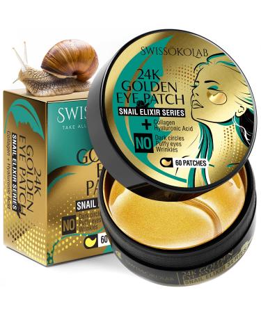 Under Eye Patches For Puffy Eyes 24k Gold Eye Mask For Dark Circles And Puffiness Collagen Eye Gel Pads Moisturizing & Reducing Wrinkles Anti-Aging Hyaluronic Acid (Gold Snail)