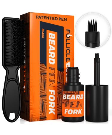 Beard Pen Filler Fork - Black - Innovative 4 Tip Micro-Fork Barber Styling Pencil with Brush - Waterproof Proof, Sweat Proof, Long Lasting Solution, Natural Finish For A Perfect Beard