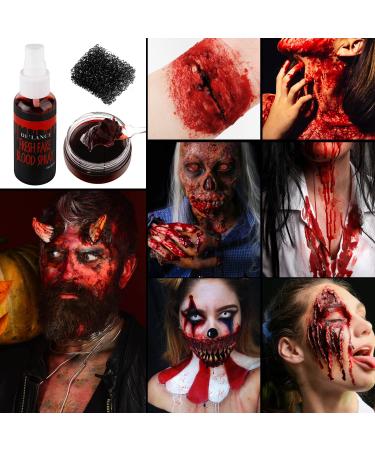 DE'LANCI Fake Blood Spray Splatter & Fake Scabs Gel Kit - Halloween Makeup for Vampire, Zombie & SFX Wound - Buy Online on GoSupps.com