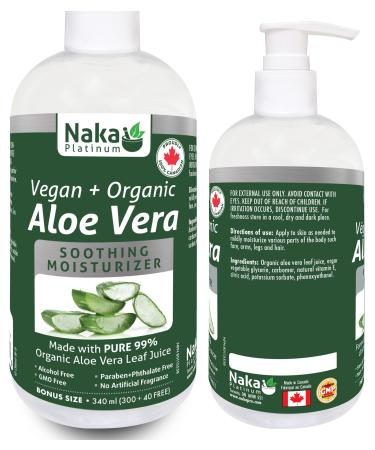 ORGANIC Aloe Vera Vegan + Soothing Moisturizer 99% PURE Cold Pressed Made in Canada (340ml) 340 ml (Pack of 1)