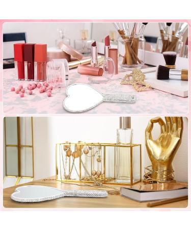 Bling Rhinestone Heart Shaped Handheld Mirror Set - Silver (2 Pcs) | Cute Decorative Cosmetic Mirrors for Women & Girls | Portable Travel Makeup Mirrors - Buy Online on GoSupps.com