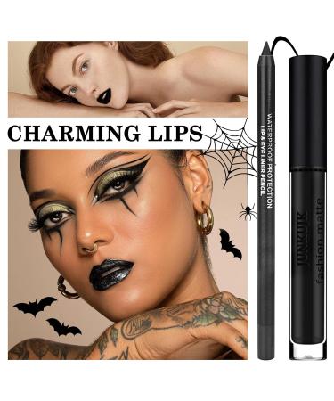 Buy Black Matte Lipstick & Lip Liner Set - Waterproof Long Lasting Full Coverage for Goth & Halloween Looks - International Shipping Available - Buy Online on GoSupps.com