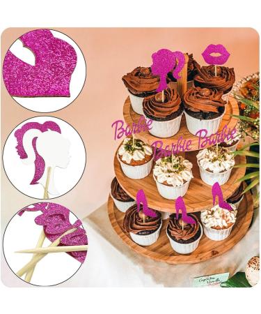 28 Pcs Glitter Hot Pink Princess Cupcake Toppers-Doll Head Lip High Heel-Cupcake Topper Cake Topper for Girls Birthday Party Decorations - Buy Online on GoSupps.com