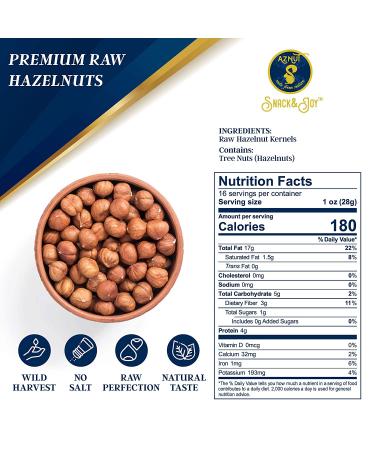 AZNUT Raw Hazelnuts Filbert Nuts 1LB Pack - Gluten Free, Fresh & Premium Quality Snacks - Non-GMO & Kosher Certified - Buy Online on GoSupps.com