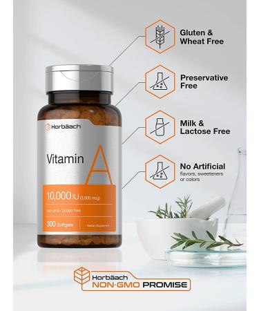 Horbaach Vitamin A 10000 IU Softgels | 300 Count Non-GMO Gluten Free Supplement - Buy Online on GoSupps.com
