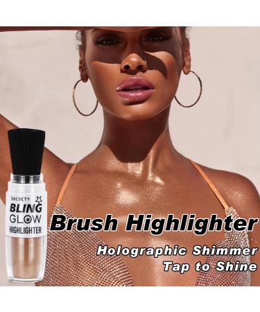 Glitter Powder Highlighter Makeup - Champagne Shimmer Body & Face Blusher | 3D Brightening Glitter Brush Powder - 1 oz - Buy Online on GoSupps.com