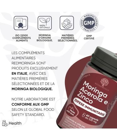 Bio Acerola and Moringa - Supplement with Vitamin C and Zinc to Strengthen the Immune System | The Only with Moringa | Red Moringa for Immunity | Made in Italy - 60 Vegetable Capsules - Buy Online on GoSupps.com