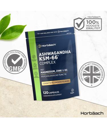 Ashwagandha KSM66 Magnesium Zinc & B6 Complex 120 Vegan Capsules 1000mg Ashwagandha Extract High Strength from Horbaach - Buy Online on GoSupps.com