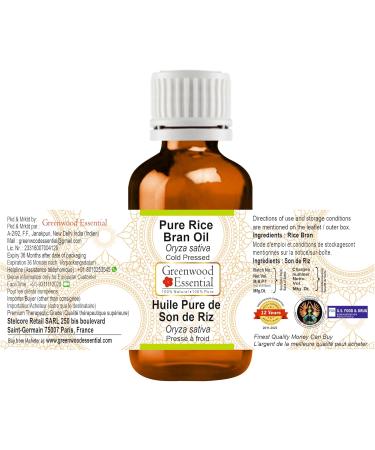 Greenwood Essential Pure Rice Bran Oil 50ml - Cold Pressed Therapeutic Grade Oryza Sativa - International Shipping - Buy Online on GoSupps.com