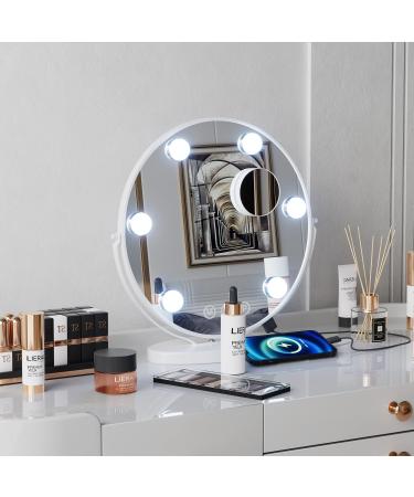 RICHTOP Vanity Mirror with Lights Lighted Makeup Mirror with 6 Dimmable LED Bulbs  3 Colors Lighting Modes Detachable 10X Magnification & Plug-in and USB Port  Touch Control 360 Rotation 9-lights MediumA