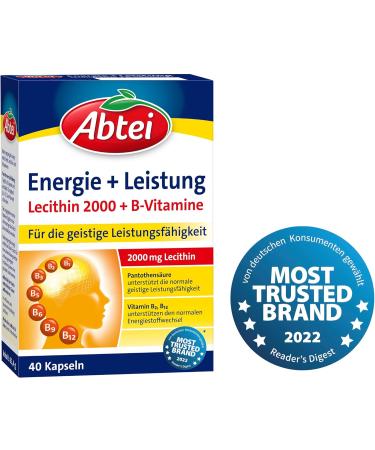 Abbey Energy & Performance - 2000 mg Lecithin + 7 B Vitamins - High-Dose Dietary Supplement for Concentration & Mental Performance - 40 Capsules - Buy Online on GoSupps.com