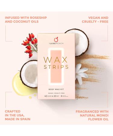 Body Wax Strips for Hair Removal - 40 Strips for Men and Women - Arms, Legs, Chest, Bikini, Face, Lips, Eyebrows - Brazilian Waxing Kit with 6 Wipes - Sensitive Skin - Vegan and Cruelty Free - Buy Online on GoSupps.com