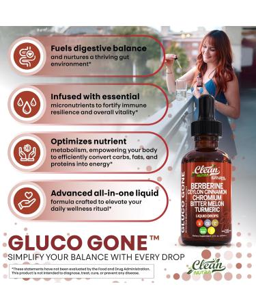 Clean Nutra Berberine with Ceylon Cinnamon Supplement Liquid Drops + Bitter Melon Extract Glucomannan Gymnema Chromium Turmeric Organic Panax Ginseng Moringa GLP-1 Support - Buy Online on GoSupps.com