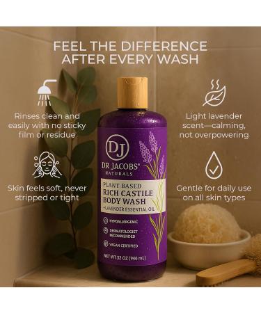 Dr. Jacobs Naturals Castile Lavender All-Natural Body Wash for Moisturizing Dry and Sensitive Skin with Plant-Based Ingredients with Pump - 32 Ounce - Buy Online on GoSupps.com