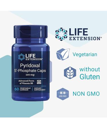 Life Extension Pyridoxal-5-Phosphate 100mg - 60 Vegan Capsules | Gluten-Free, Non-GMO, Laboratory Tested - Buy Online on GoSupps.com