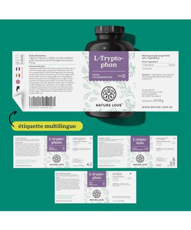 NATURE LOVE L-tryptophan - 240 capsules - highly dosed with 500mg per capsule - vegan laboratory-controlled and produced in Germany - without unnecessary additives - Buy Online on GoSupps.com