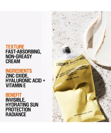 Grown Alchemist Natural Hydrating Sunscreen SPF 30 - Zinc Oxide UVA/UVB Protection & Moisturizing Hyaluronic Acid - 30-50ml - Buy Online on GoSupps.com