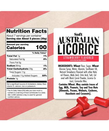 Darrell Lea Soft Australian Strawberry Licorice (8) 7oz Bag - Vegan & Kosher, Non-GMO, Palm Free Oil, No HFCS - Small Batch, Ethically-Sourced Ingredients - 7 Ounce (Pack of 8) - Buy Online on GoSupps.com