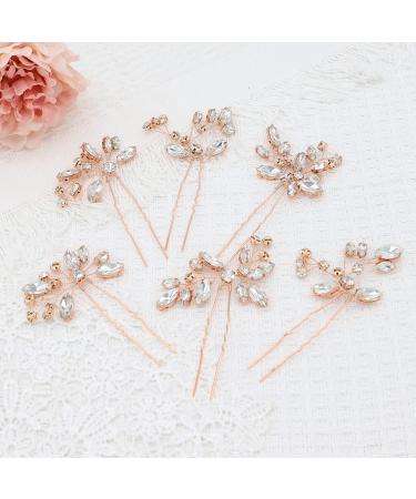 Oriamour Bridal Wedding Crystal Hair Pins Wedding Hair Accessories for Women and Girls Pack of 6 (Rose Gold)