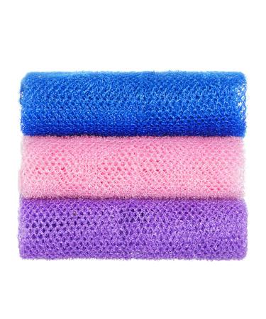 3 Pcs African Exfoliating Net Fengek 31.5 Inch African Long Body Net Sponges Skin Back Scrubber for Daily Shower Bathing Exfoliating (Multicolor A) 31.5 x 11.8 Inch Multicolor a