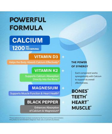 Calcium 1200 mg with Vitamin D3 - Calcium Citrate Supplements for Women & Men - Bone Health Strength & Density - High Absorption & Slow Release - Lab Tested Made in USA - 180 Tablets 60 Days Supply 180 Count (Pack of 1) - Buy Online on GoSupps.com