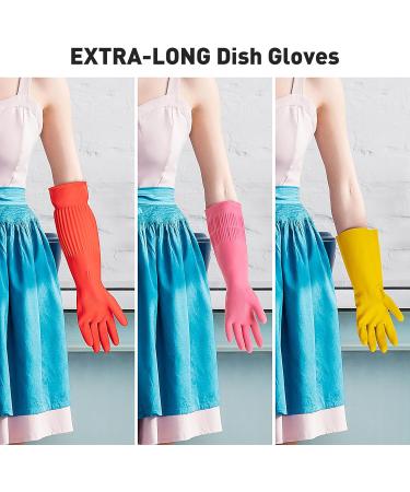 ThxToms Rubber Dishwashing Cleaning Gloves - 2 Pairs Fleece Lined Reusable & Waterproof Extra-Long Cuff Anti-Slip Design for Kitchen & Household - Large Orange (Pack of 4 - Buy Online on GoSupps.com
