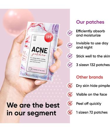 LE GUSHE Acne Patches 132 Dots | 3 Sizes 8mm, 10mm, 12mm | Hydrocolloid Pimple Blemish Treatment - Buy Online on GoSupps.com