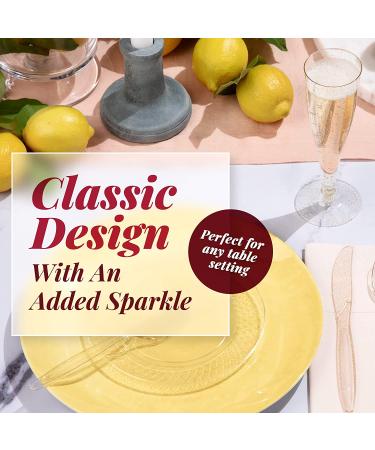 100 Pack Gold Glitter Plastic Champagne Flutes - Disposable Glasses for Parties, Events, Weddings - Mimosa Bar Supplies - Buy Online on GoSupps.com