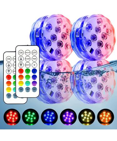 Hot Tub Lights (4 Pack) Submersible LED Lights with RF Remote Waterproof Underwater Light LED for Vase Bath Pool Christmas Halloween Camping Buckets Rgb